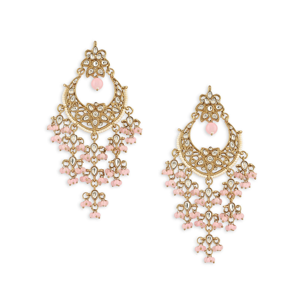 Festive Kundan Drop Golden & Pink Chandbali Earring
