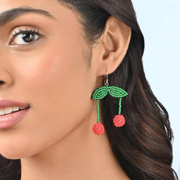 Tooty Fruity Cherry Beaded Drop Earrings