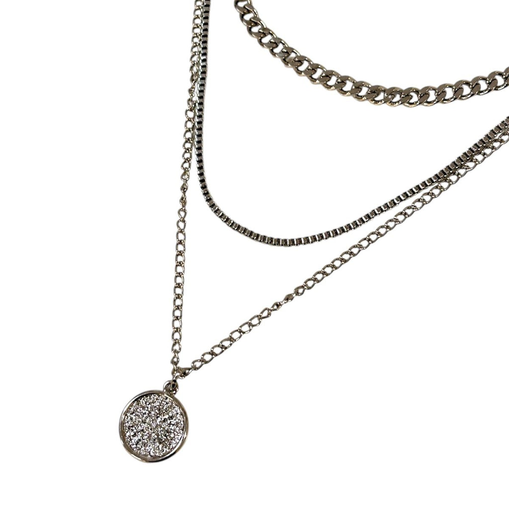 Stacked Silver Chains with Coin Charm for Men