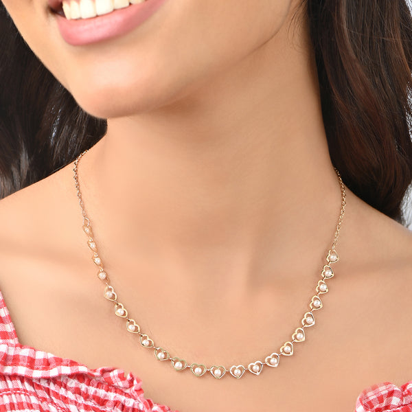 Dainty Golden Heart & Pearl Choker