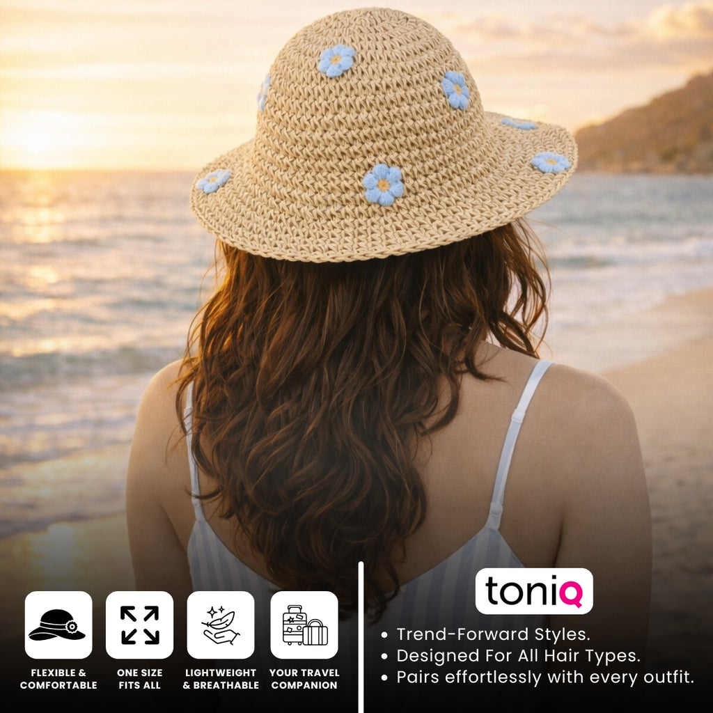 Seaside Floral Woven Beach Hat