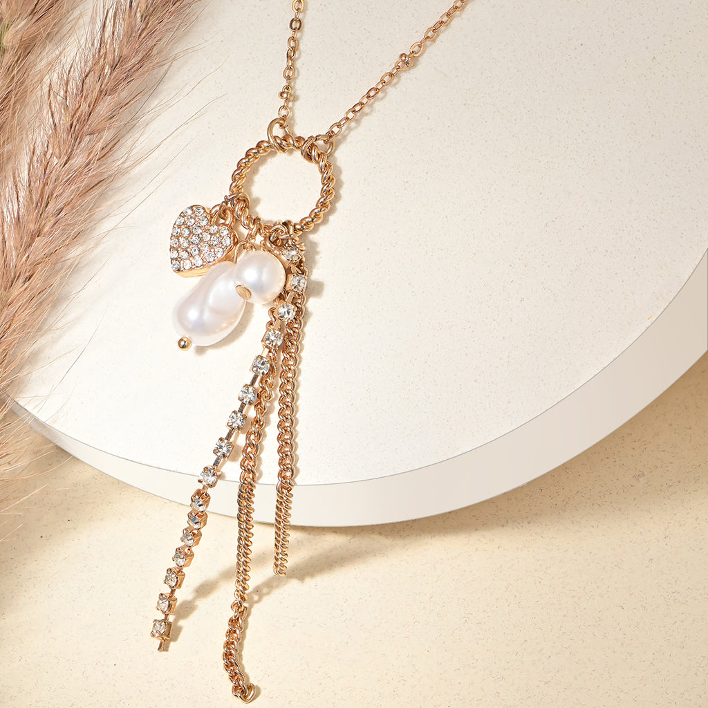 Gold-Tone Pearl & Charm Tassel Necklace
