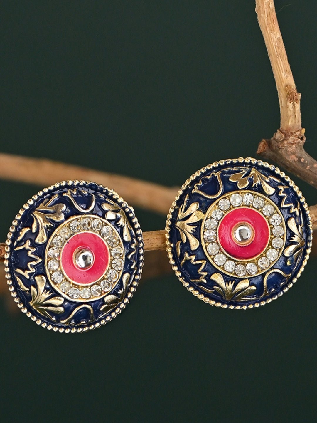Hari-Gulabi  Stone Glow Meenakari Studs Earrings