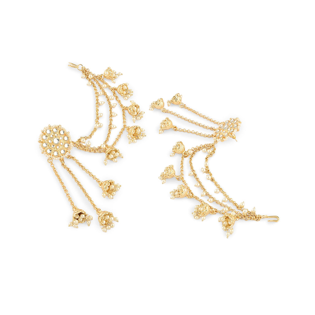 Rajwada Pearl Cascade Drop Earring With Ear Chain