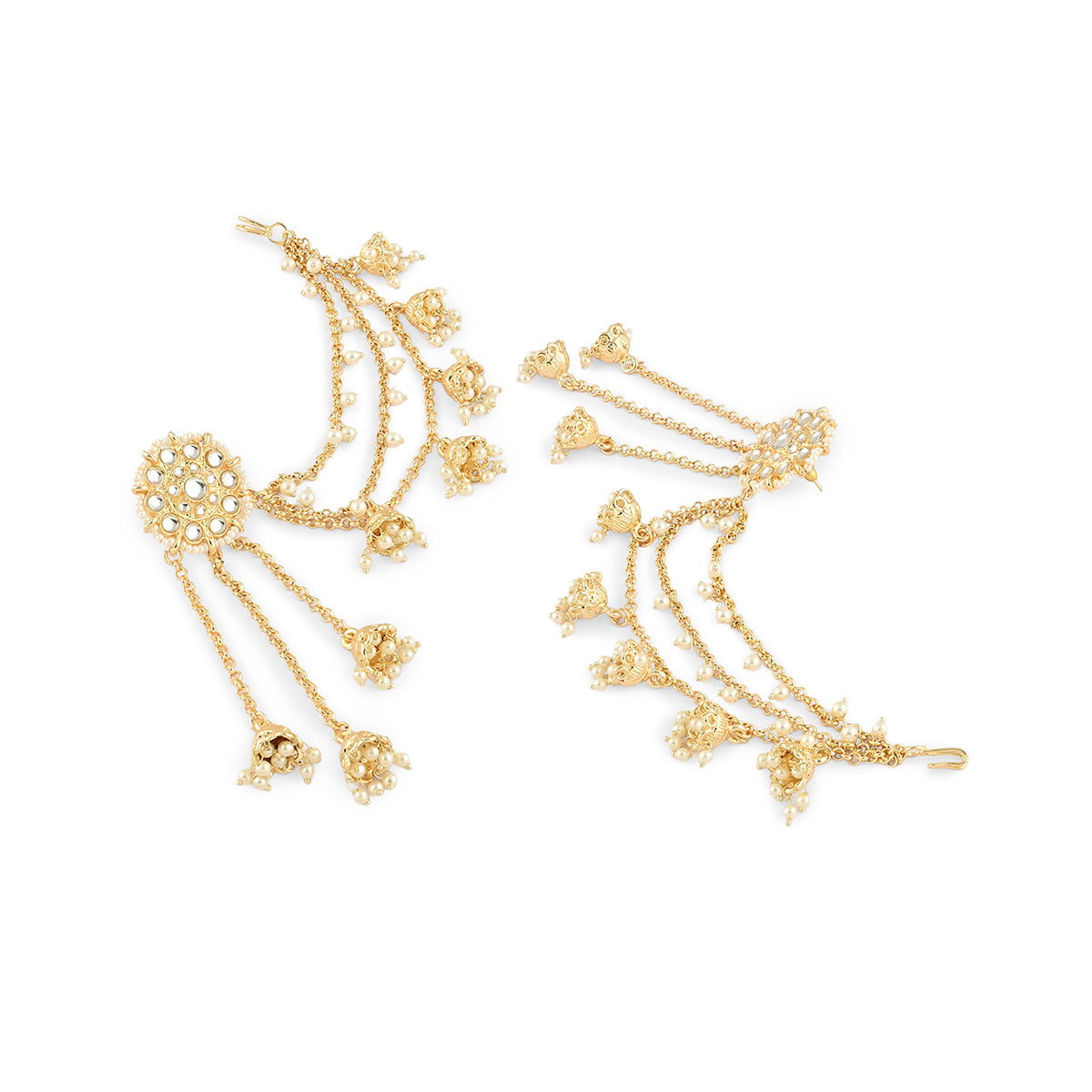 Rajwada Pearl Cascade Drop Earring With Ear Chain