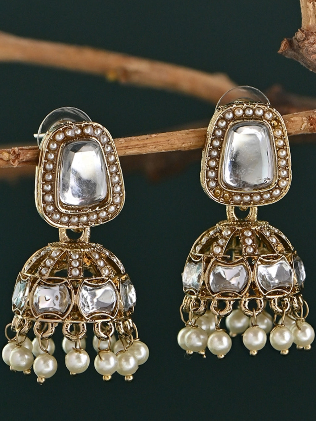 Rivaayat Round Kundan Pearl Jhumkas Earrings