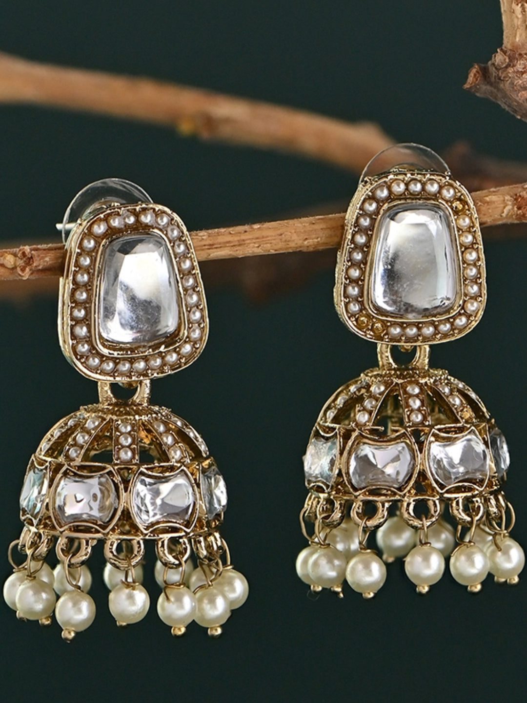 Rivaayat Round Kundan Pearl Jhumkas Earrings