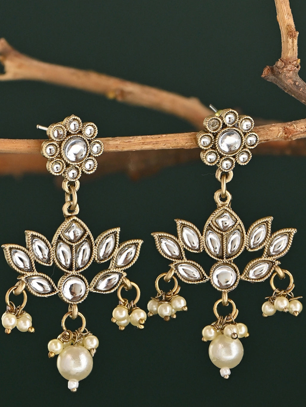 Swarnika Lotus Kundan Pearl Drop Dangler