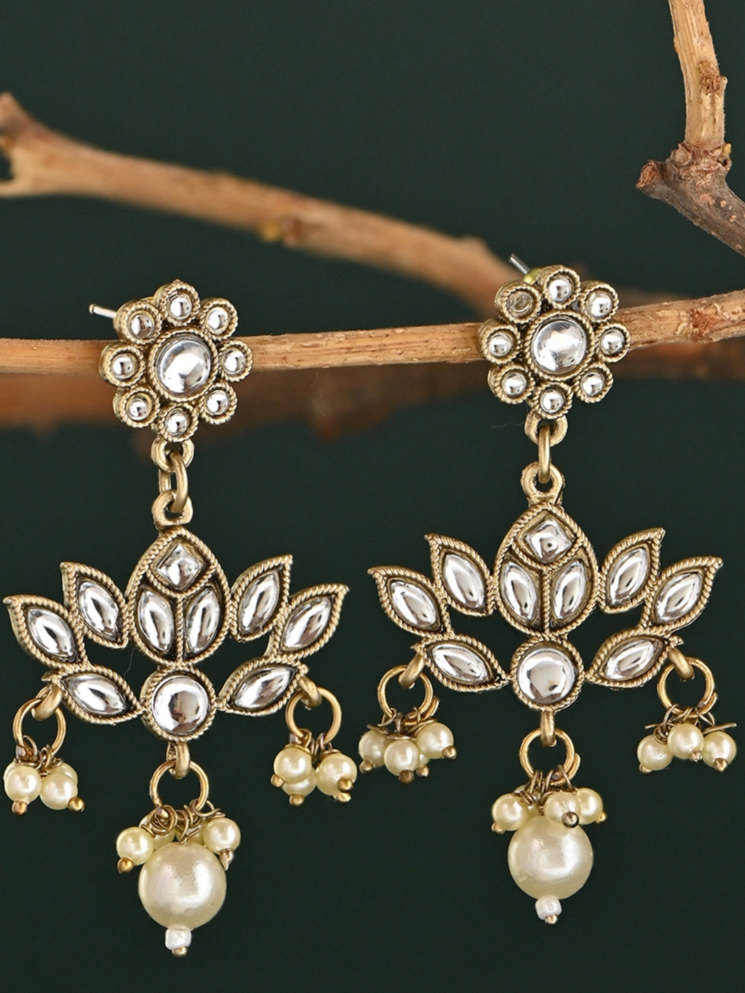 Swarnika Lotus Kundan Pearl Drop Dangler