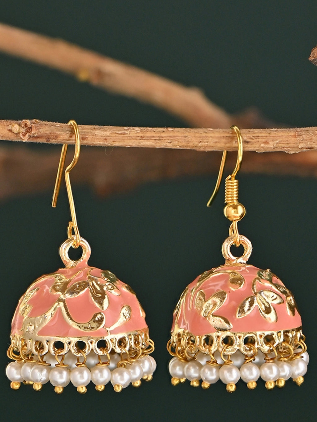 Raj-Neel Floral Meenakari Pearl Jhumka Earrings