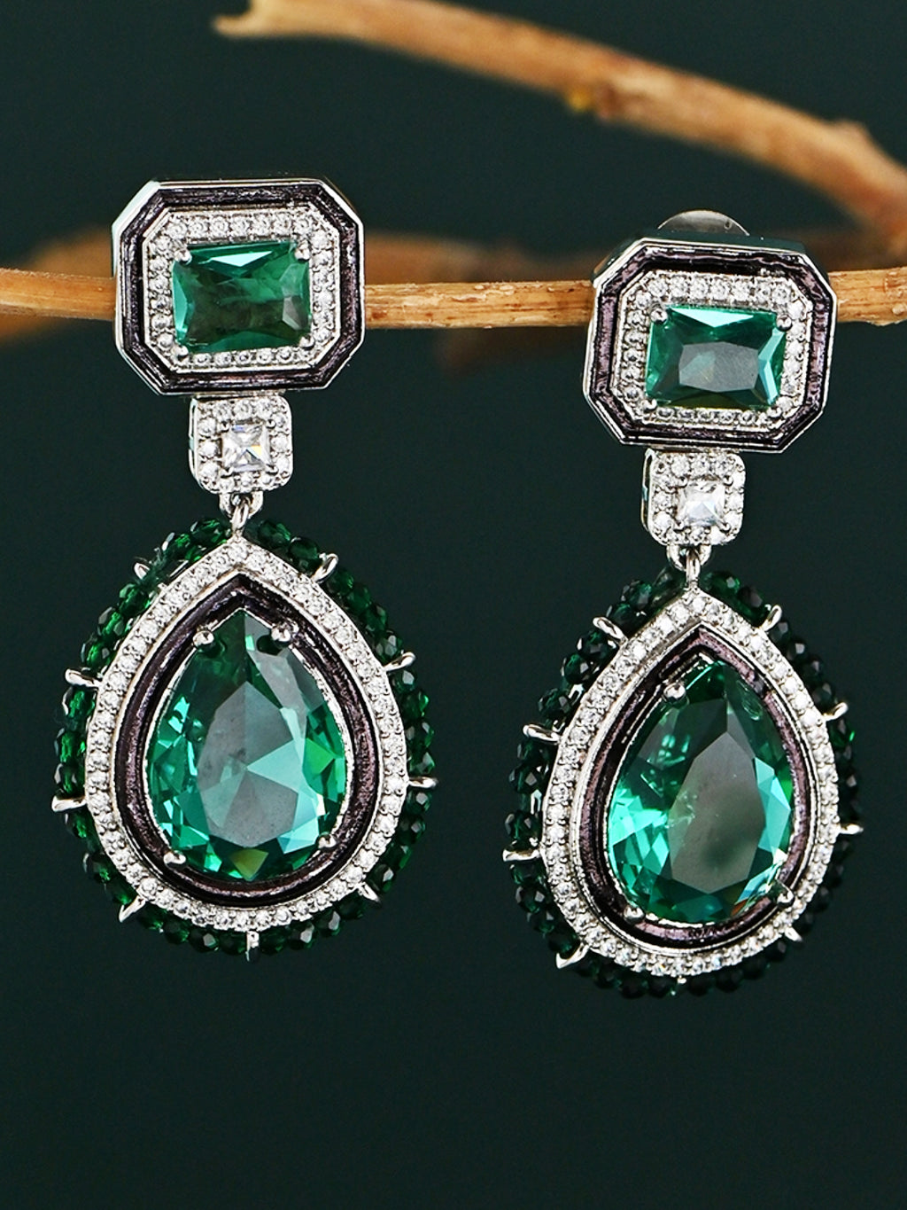 Heeramoti Emerald Bridal AD Drop Earrings