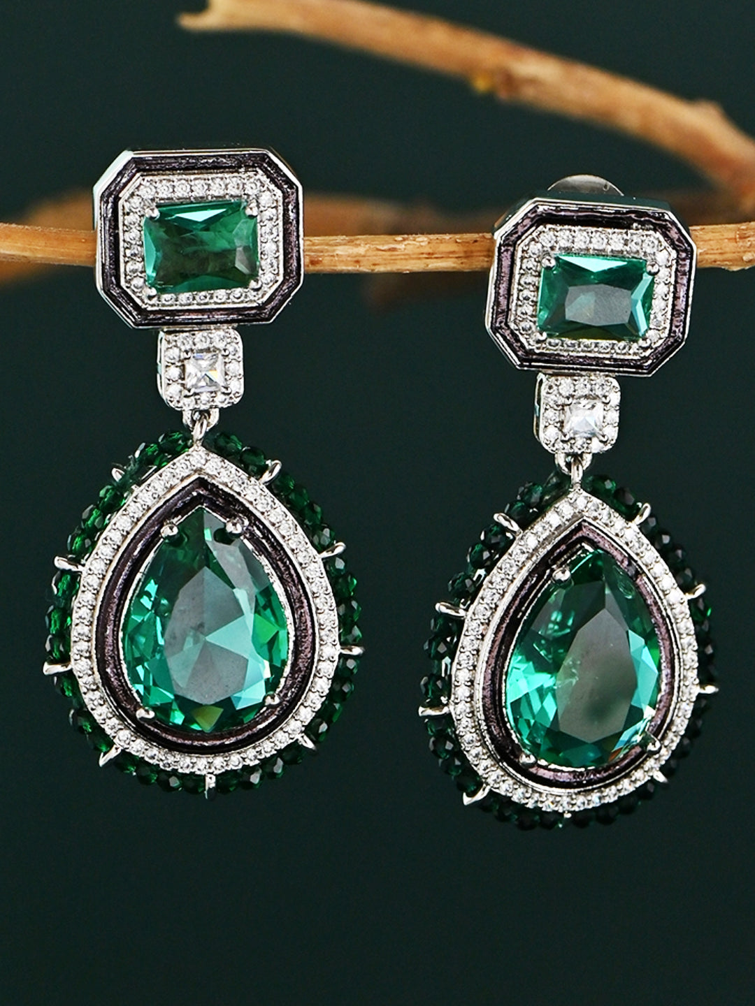 Heeramoti Emerald Bridal AD Drop Earrings