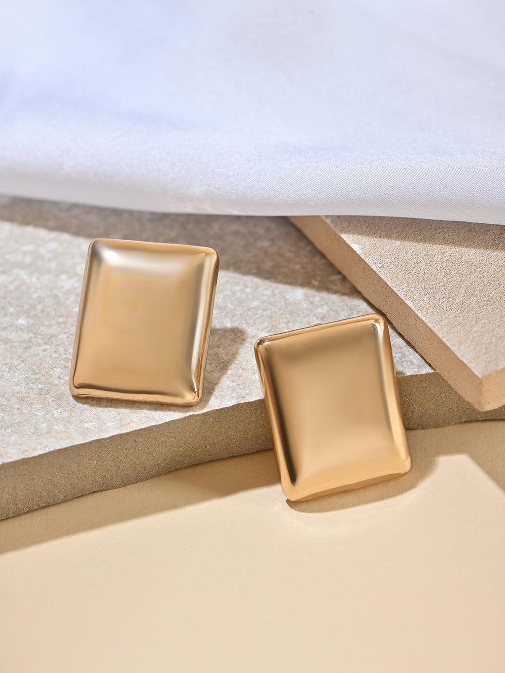 Gilded Edge Geometric Rectangle Studs Earrings