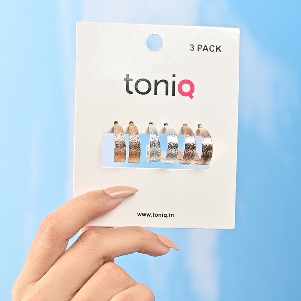 Metal Mood Trio: Gold & Silver Half Hoops Set