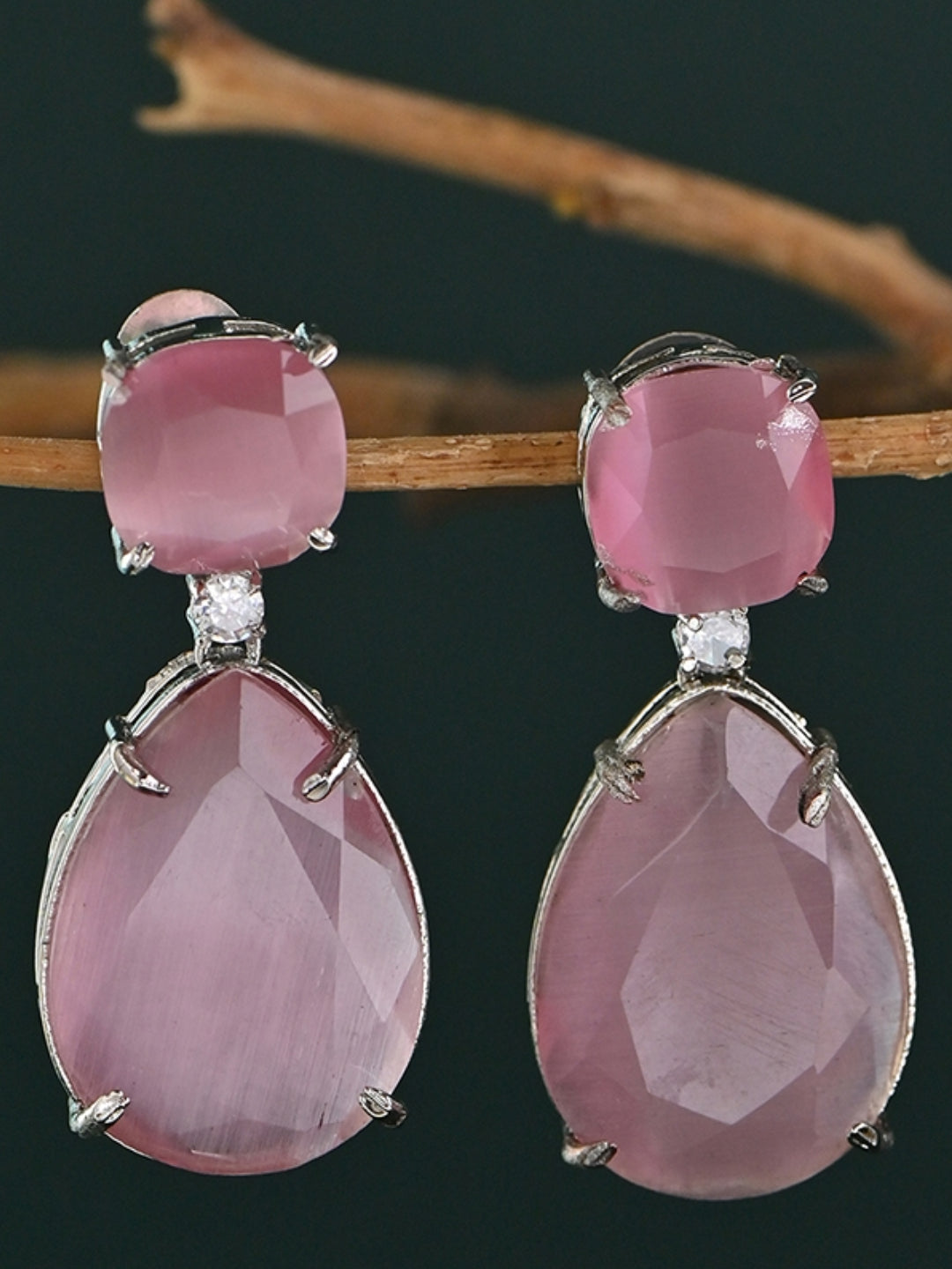 Gulbahaar AD Silver Bridal Drop Earrings