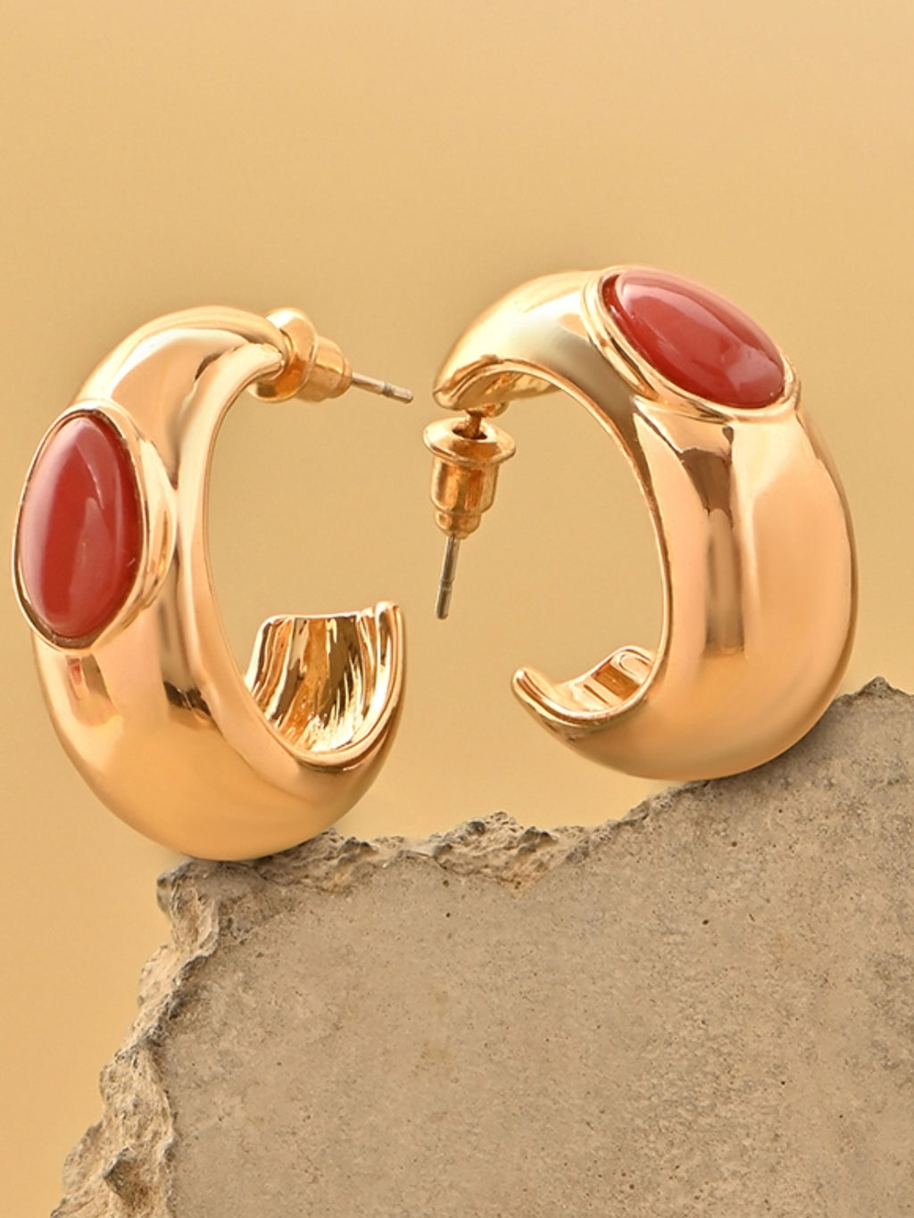 Maroon Accent Chunky Half Hoops
