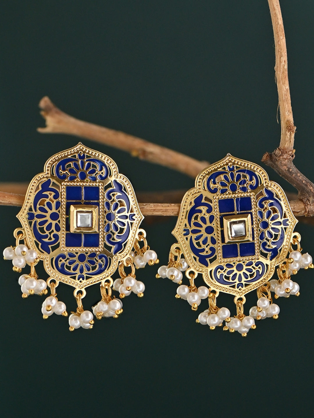 Rajsi-Phool Meenakari Pearl Drop Studs