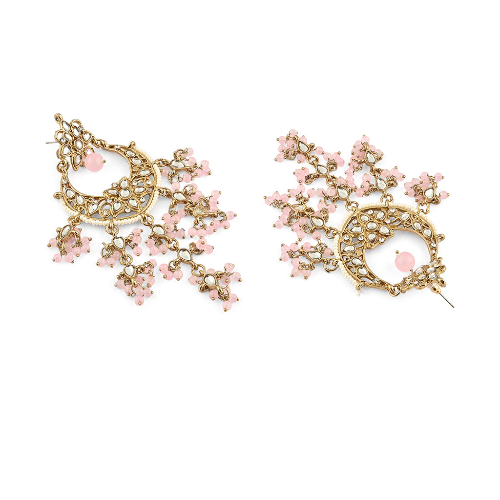 Festive Kundan Drop Golden & Pink Chandbali Earring