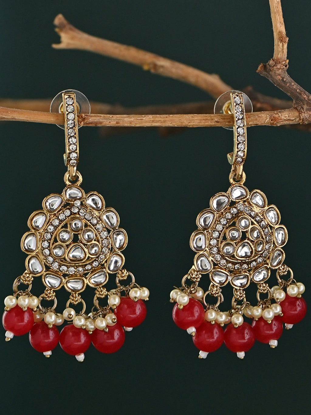 Multi-Color Beads Bridal Kundan Drop Earrings