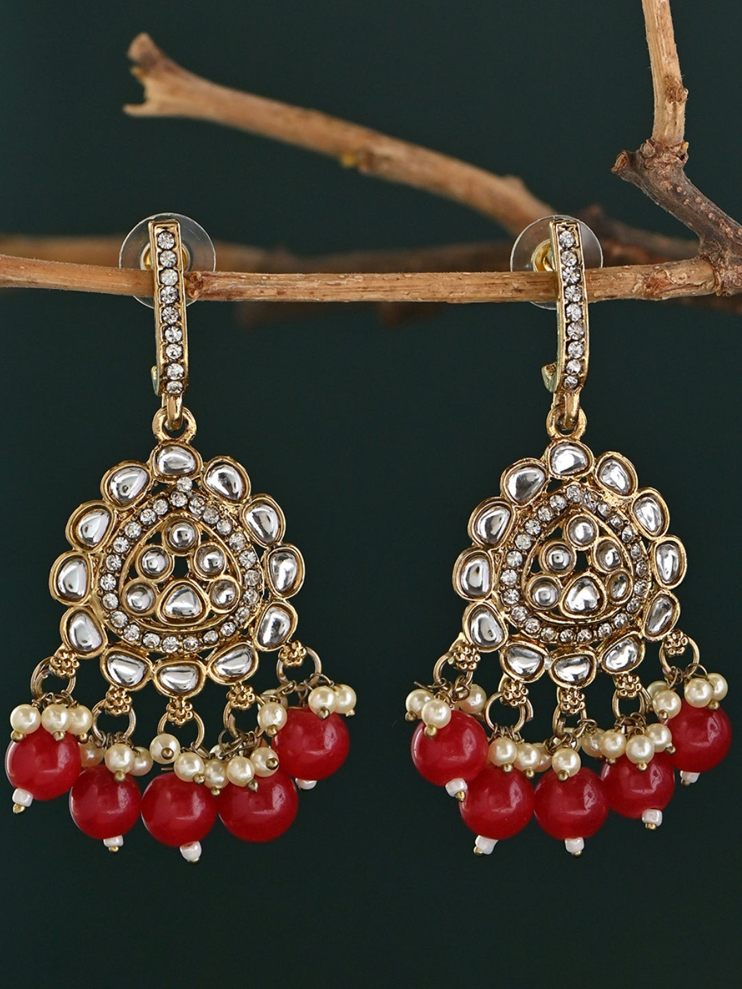 Multi-Color Beads Bridal Kundan Drop Earrings