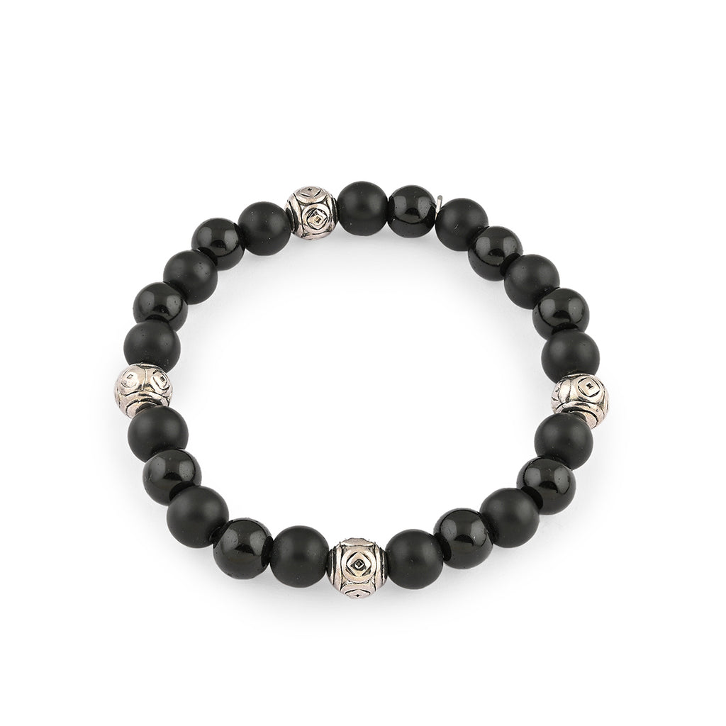 Black Leather & Bead Men’s Bracelet Set of 4