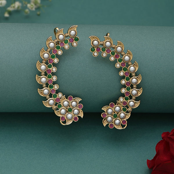 Gold Pearl & Stone Mehndi Earcuffs