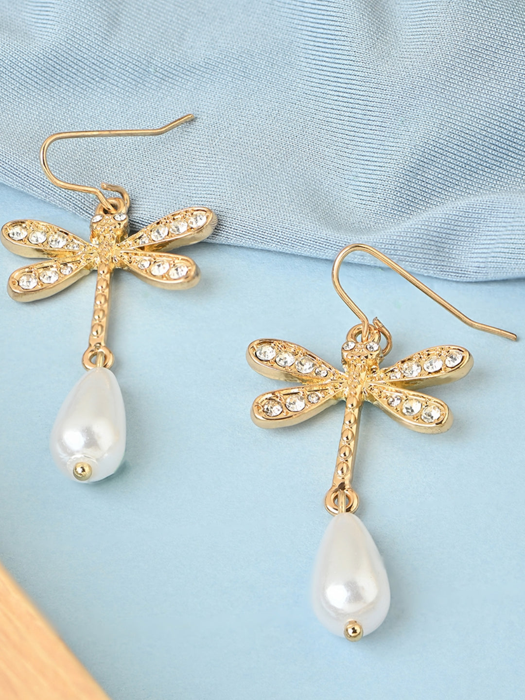 Dragonfly Whisper Pearl Drop Earrings