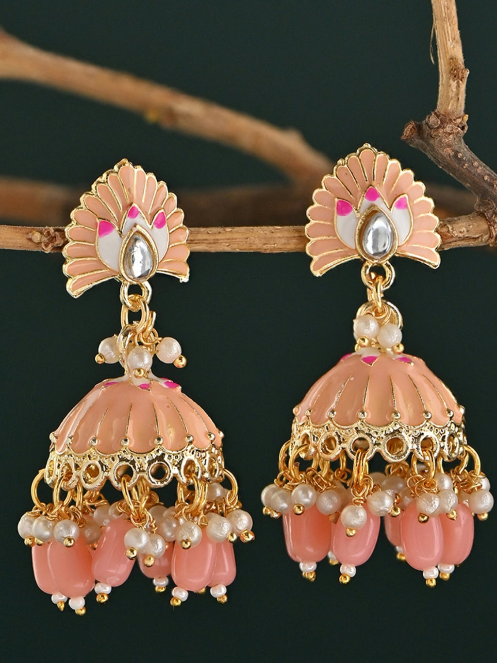 Mayur-Roha Meenakari Jhumka Pearl Earrings