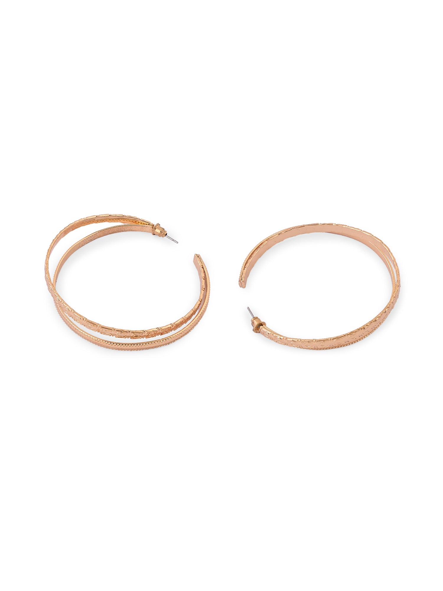Pair of rose gold hoop earrings on a white background. ToniQ jewellery is skin safe, nickel free, cadmium free, hypoallergenic, and lab tested for your comfort and trust.