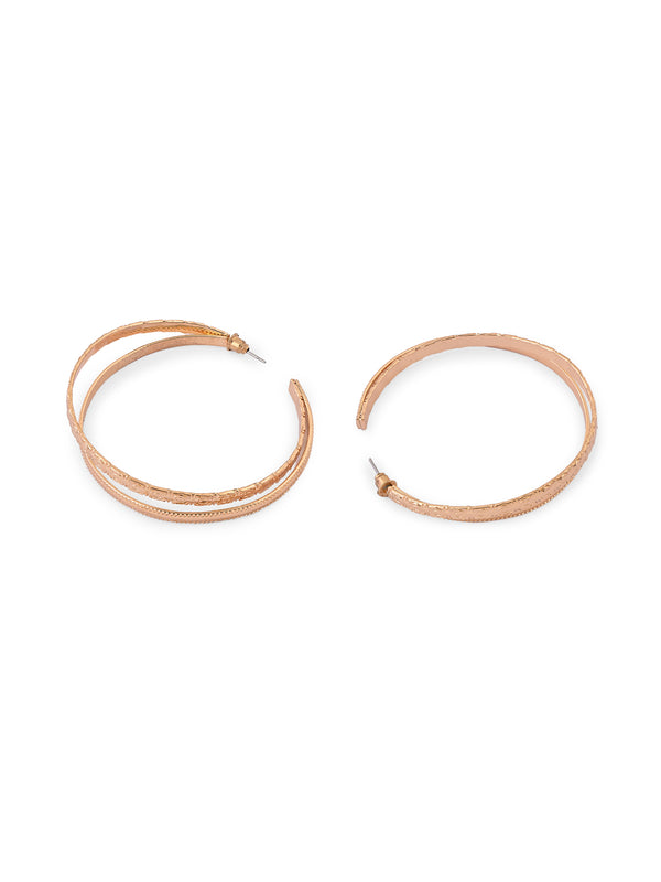 Pair of rose gold hoop earrings on a white background. ToniQ jewellery is skin safe, nickel free, cadmium free, hypoallergenic, and lab tested for your comfort and trust.