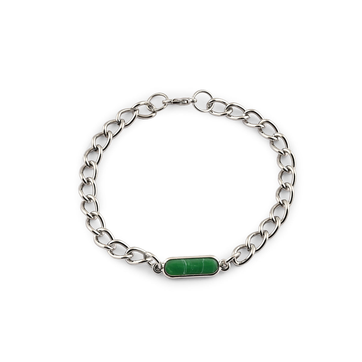 Set of 3 Silver-Toned Chain Link Bracelets with Brown & Green Stones