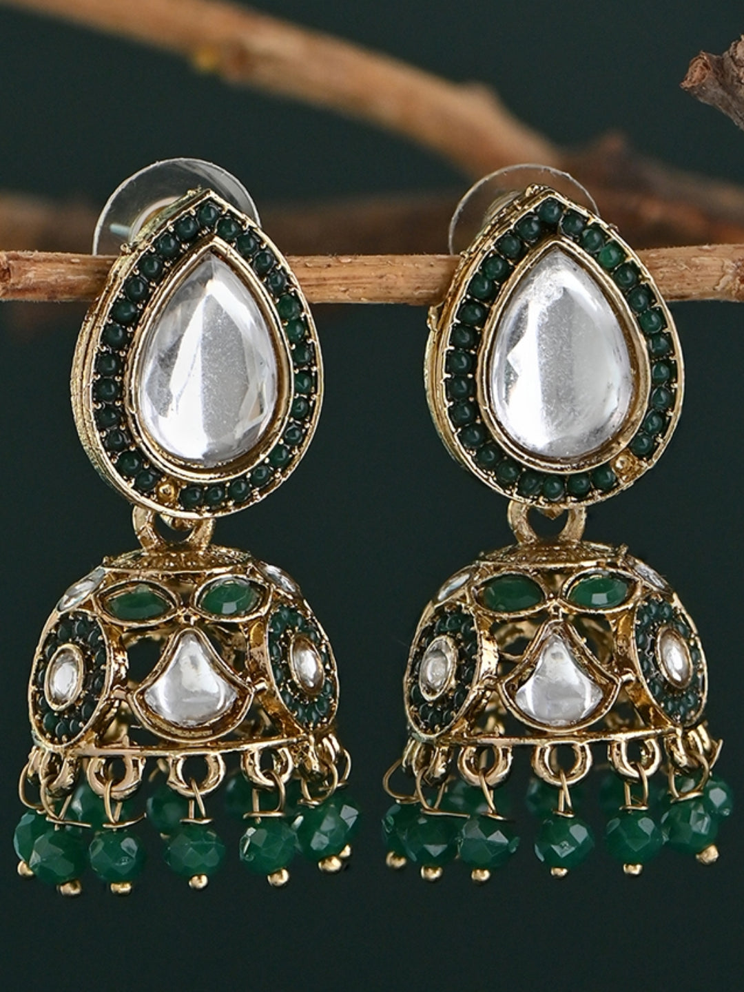 Panna-Kriti Kundan Teardrop Beaded Jhumkas