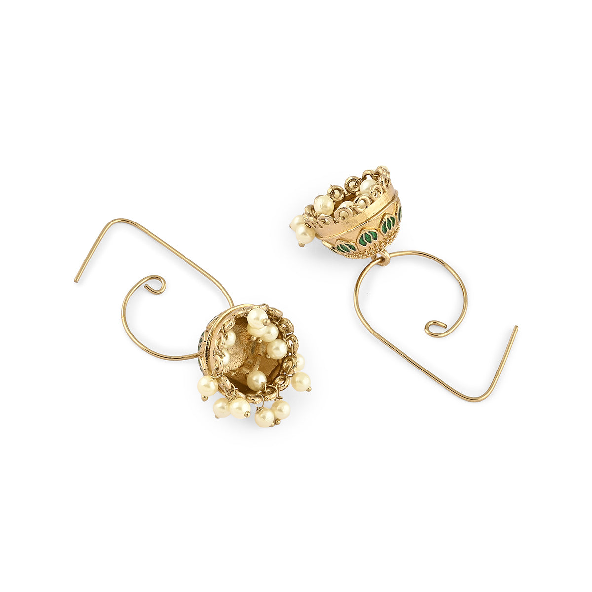 Golden Ethnic Hoop Earring With Textured Jhumka