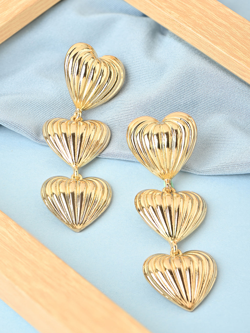 Gold Triple Heart Drop Earrings