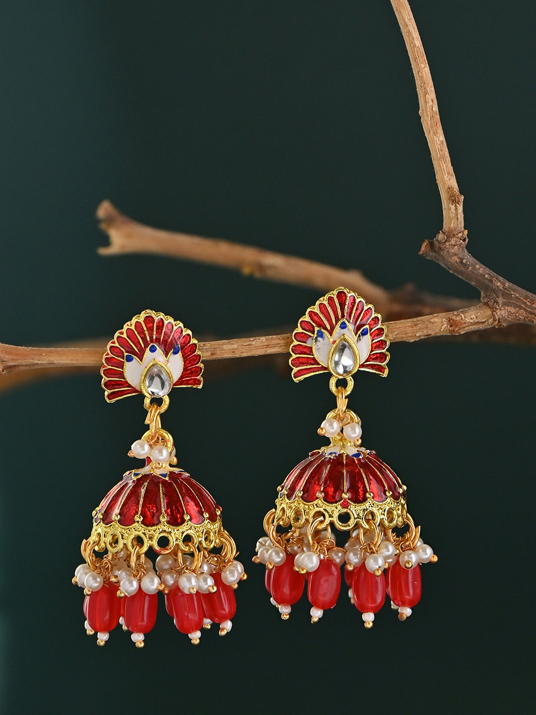 Mayur-Roha Meenakari Jhumka Pearl Earrings