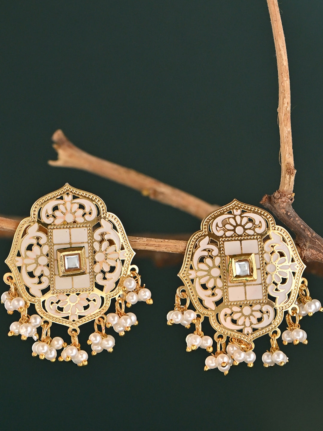 Rajsi-Phool Meenakari Pearl Drop Studs