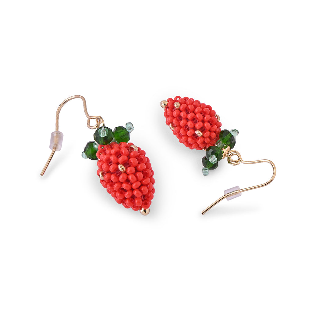 Strawberry Delight Red Beaded Drop Earrings