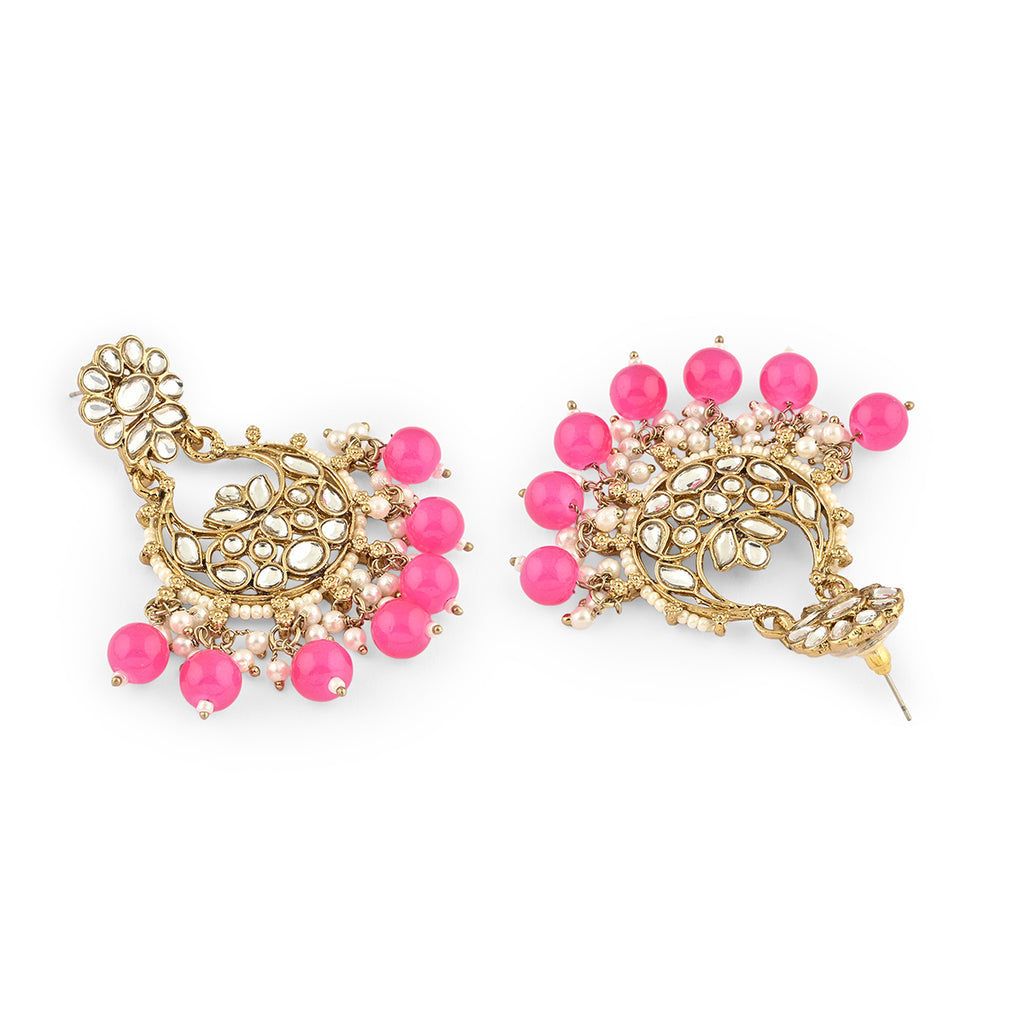 Handcrafted Festive Kundan Drop Golden Earring