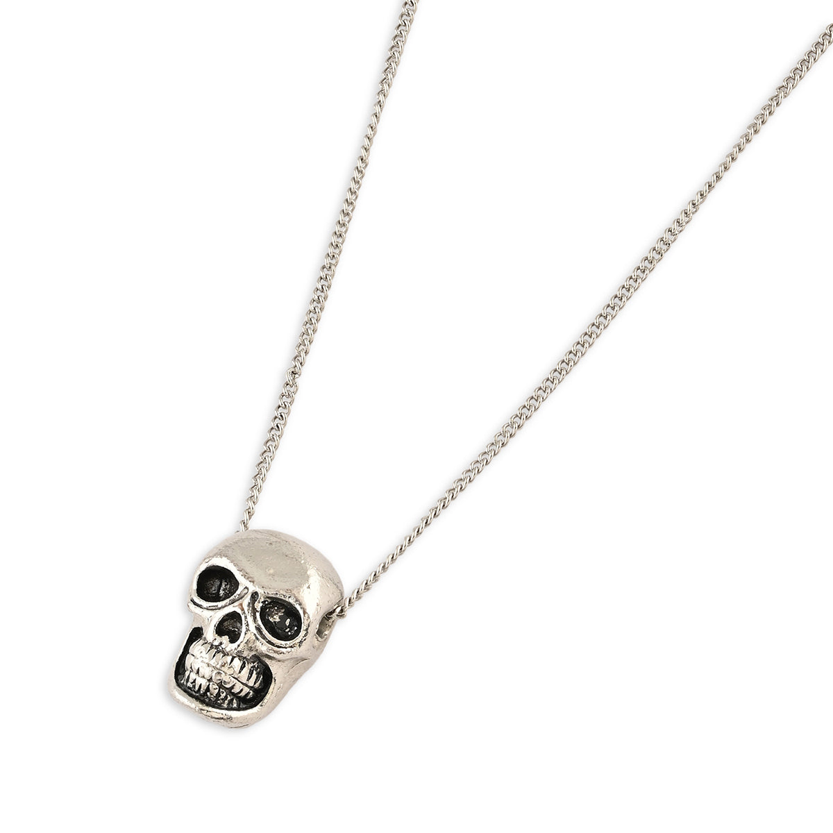 Men’s Silver-Tone Skull Pendant Necklace