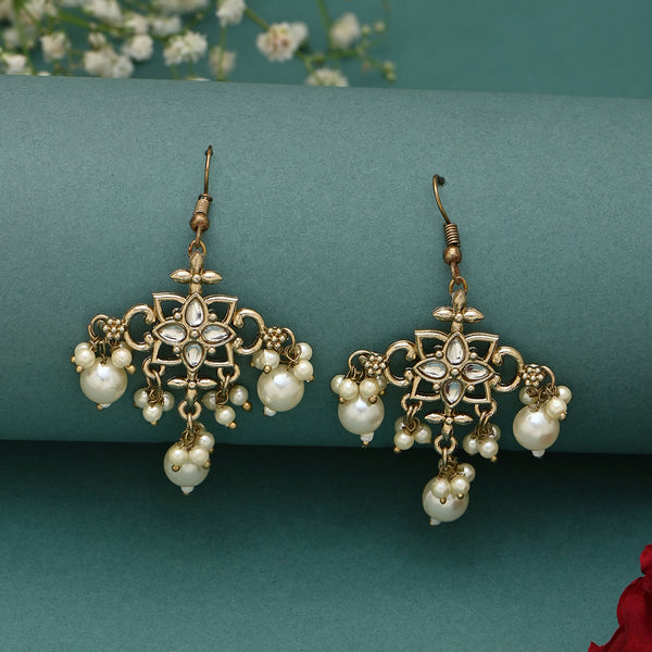 Kundan & Pearl Geometric Drop Earrings