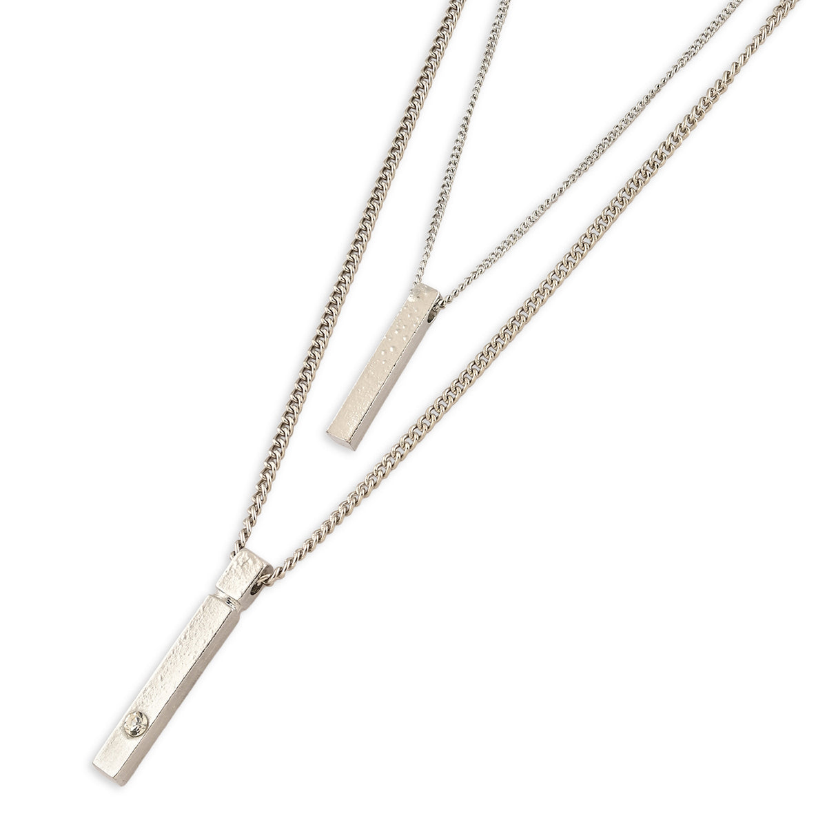 Men's Layered Silver-Tone Bar Pendant Necklace