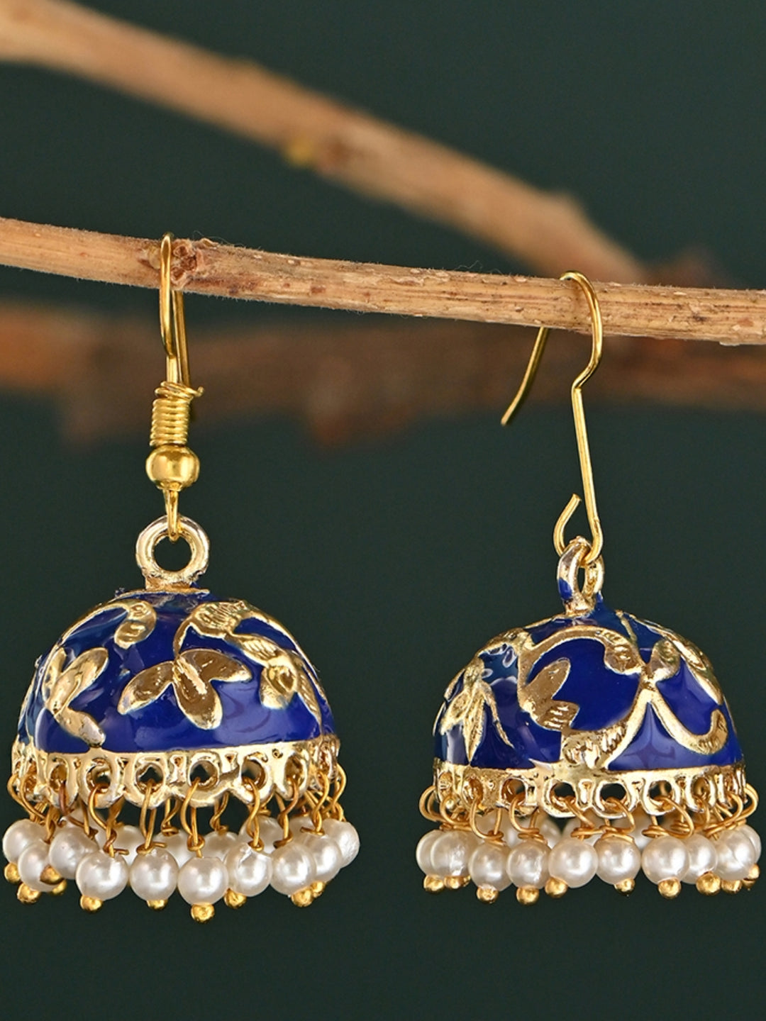 Raj-Neel Floral Meenakari Pearl Jhumka Earrings