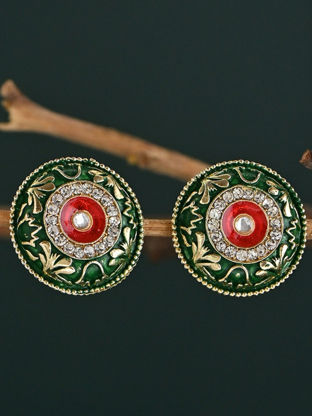 Hari-Gulabi  Stone Glow Meenakari Studs Earrings