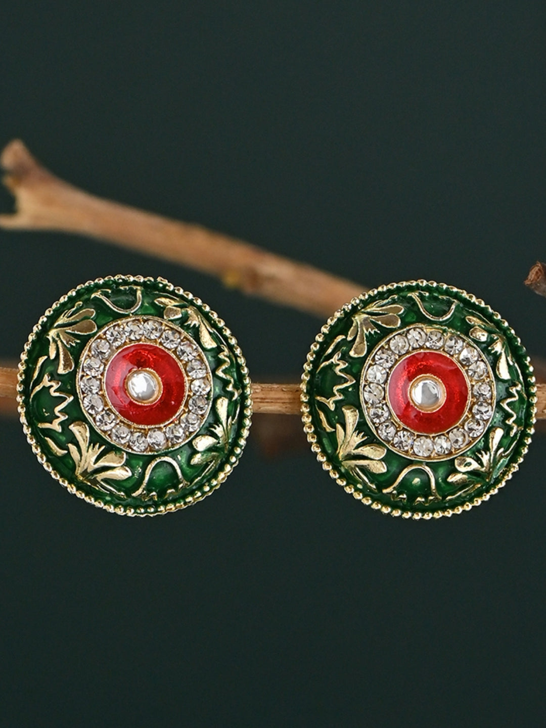 Hari-Gulabi  Stone Glow Meenakari Studs Earrings