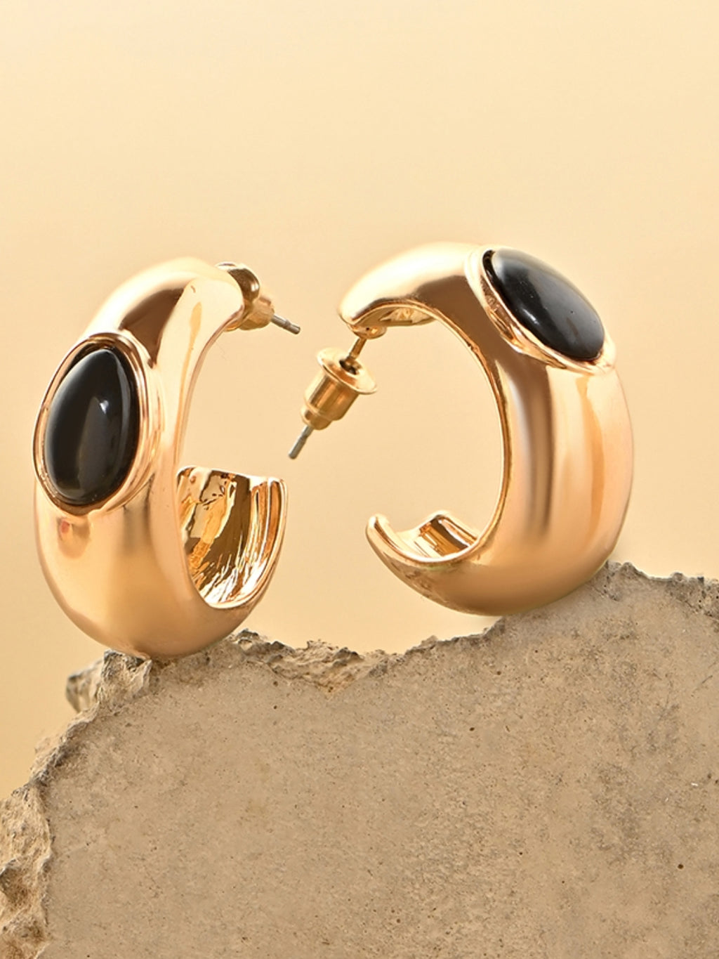 Black Accent Chunky Half Hoops