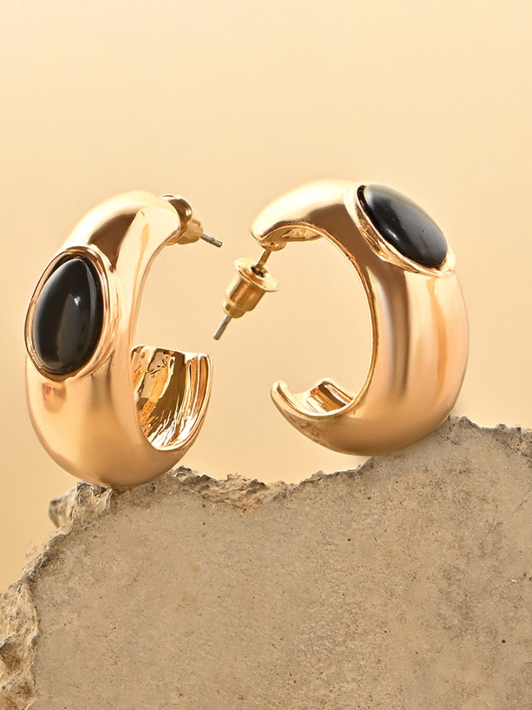 Black Accent Chunky Half Hoops
