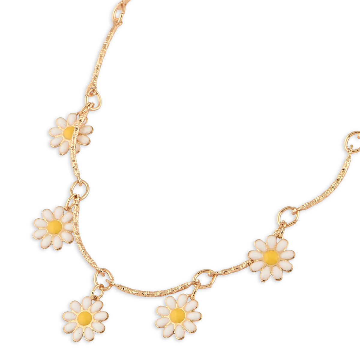 Golden Daisy Multi-Charm Enameled Floral Necklace