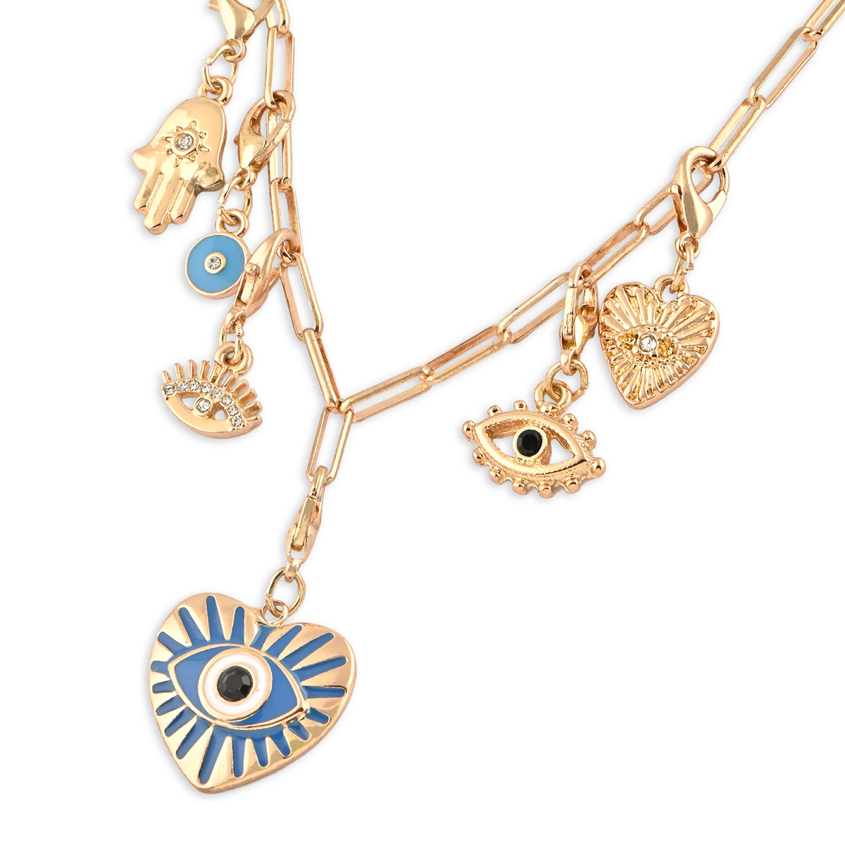 Evil Eye Multi-Charm Necklace Set of 6 Interchangeble Charm