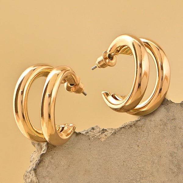 Double Layer Half Hoop Gold Earrings