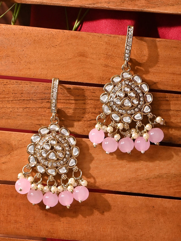 Pink Aura Kundan Drop Earrings